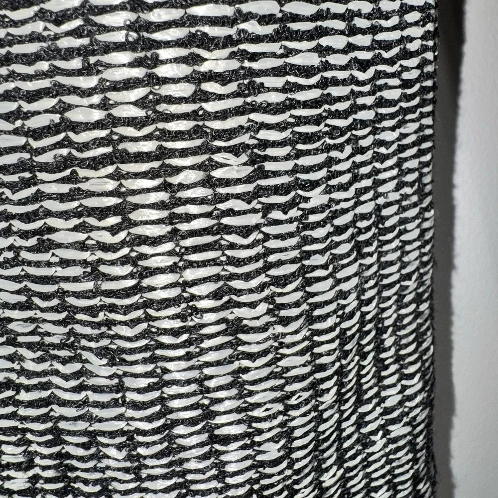 Tory Burch Raffia Sweater Black & Cream Crew Neck Zip Womens Sz Small Petite - Picture 7 of 16